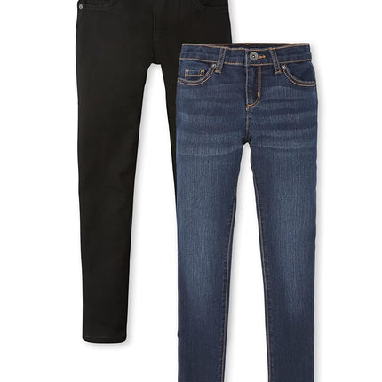 The Children's Place Jeans Súper Ajustados para Niñas, Paquete de 2, Lavado Negro/Lavado Crepúsculo Oscuro, 10