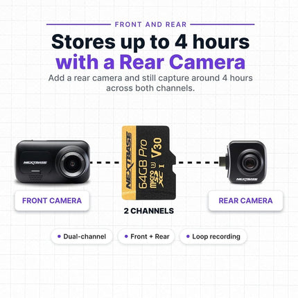 Nextbase 64GB U3 Micro SD Card - Includes Micro SD-to-SD Adapter - Ultra High Speed Memory Card Compatible with Series 1 and 2 Nextbase Dash Cam Range - Dash Camera Accessories