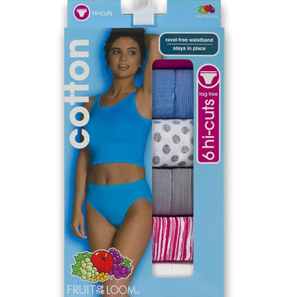 Fruit of the Loom Women's 6 Pack Assorted Cotton Hi-Cut Panties, Assorted, 6
