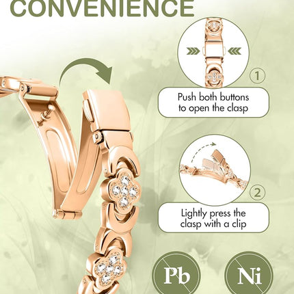 Feraco Pure Copper Bracelets for Women, Ultra Strength Magnetic Therapy Bracelet for Pain Relief with 3800 Gauss Magnets & Sparkling Cubic Zirconia, Adjustable, Infinite Clover Jewelry, 8.07 inches