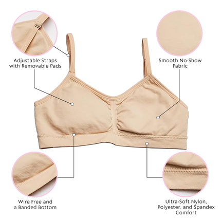 Maidenform Girls Seamless Ruched Crop Bra, Pearl/Heather Gray, Large