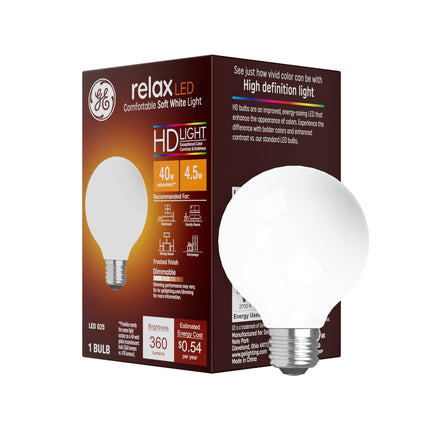 GE Relax LED Light Bulbs, 40 Watt, Soft White, G25