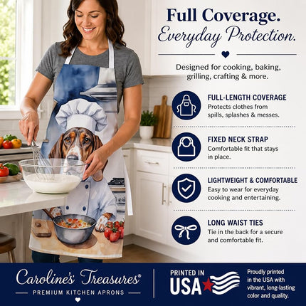 Caroline's Treasures American English Coonhound The Chef Apron Cooking Kitchen Server Baking Crafts Gardening for Adult Women Men, Unisex, Large, Multicolor