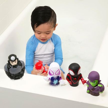 Marvel Spidey & Friends - 5 Piece Bath Squirter Bucket Set - Bath Toys for Baby and Toddlers - Includes Organizer Bucket - Store Bath Time Water Toys