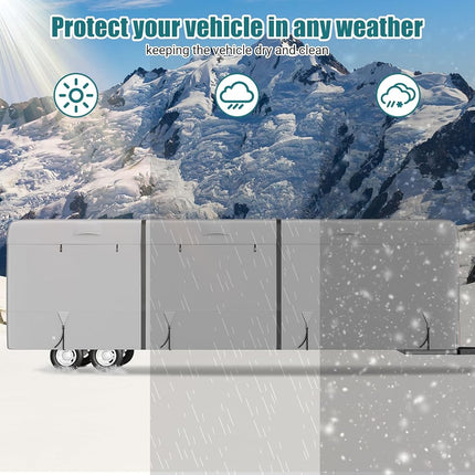 24-27ft Rv Cover, Upgraded Windproof Waterproof Camper Cover, Heavy Duty Travel Trailer Cover with Gutter Cover, Tire Cover, Reflective Strip, Rich Accessories