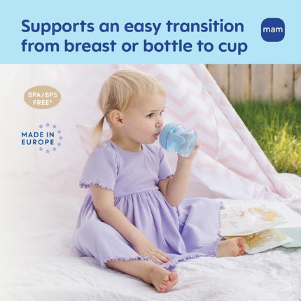 MAM Starter Cup (1 Count), Sippy Cup, Drinking Cup with Extra-Soft Spill-Free Spout and Non-Slip Handles, for Girls 4+ Months, Five Ounces, Pink