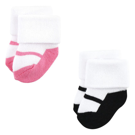 Luvable Friends Baby Girls Unisex Newborn Terry Socks, Coral Lilac Mary Janes, 0-6 Months, (Pack of 12)