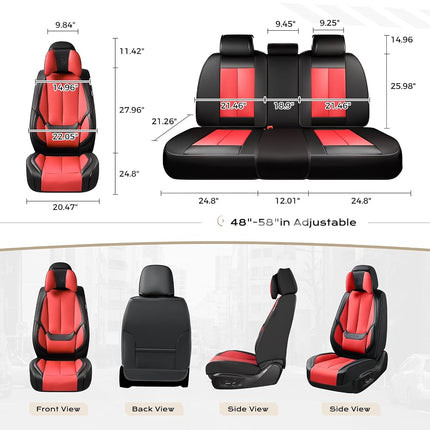 Coverado Seat Covers, Car Seat Covers Front Seats, Car Seat Cover, Car Seat Protector Waterproof, Seat Cushion Nappa Leather with Head Pillow, Carseat Cover Universal Fit for Most Cars (Black&Red)