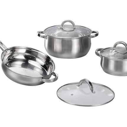 12-Piece Induction Ready Stainless Steel Cookware Sets with Glass Lid, Silver on Cookware Sets Stainless Steel
