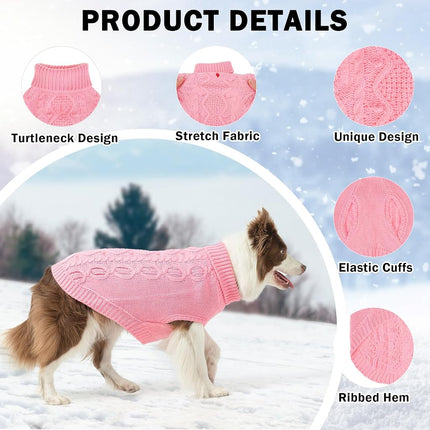 SCENEREAL Knitted Dog Sweater for Large Medium Small Dogs, Cat Dog Winter Coat Warm Sweatershirts Outfits, Classic Pet Clothes with Leash Hole, Soft Pet Knitwear Apparel for Girls Boys, Pink XXXL