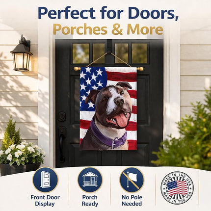 Caroline's Treasures CK6467CHF Bandera de Casa de Lona con Bandera de Estados Unidos y Perro Bull Terrier, Grande, multicolor