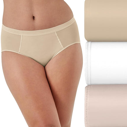 Bali - Paquete de 3 bragas de malla Second Skin para mujer, ropa interior sin costuras, color topo/blanco/arena, talla 5 (paquete de 3)