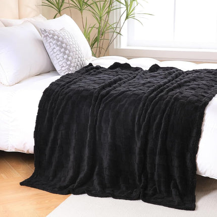 Linecooo Black Fleece Throw Blanket 50”×70”Checker