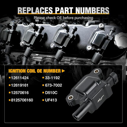 Nilight Ignition Coil Pack UF413 Fit for Chevy Silverado 1500 2500 HD Tahoe Suburban Avalanche Express Corvette Camaro Impala GMC Yukon Cadillac Escalade Pontiac 5.3 6.0L V8 Engine#OE 12611424(8 Pcs)