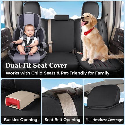 Truckiipa Seat Covers for Dodge Ram 1500 Full Set, Full Coverage Waterproof Leather Protectors Pickup Truck Accessories, Custom Fit for 2002-2025 Ram 1500 2500 3500 Crew Mega Cab, Red