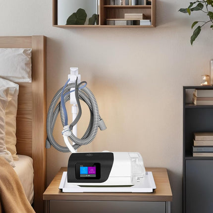 Retractable CPAP Hose Holder for Bed - Adjustable Tube Hanger with Nightstand CPAP Machine Tray, Organizes Mask & Accessories, Compact Design