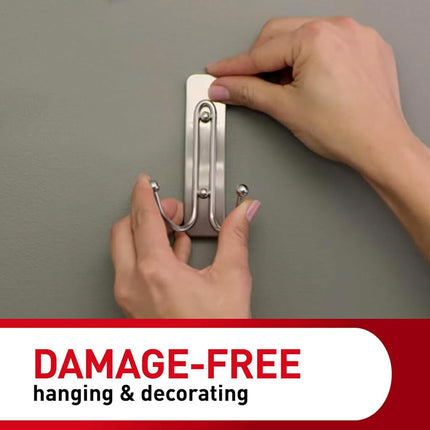 Command Large Wall Hooks, Damage-Free Hanging with Adhesive Strips, No Tools Double Hooks for Decorations in Living Spaces, 2 Satin Brass Plastic Hooks and 2 Command Strips