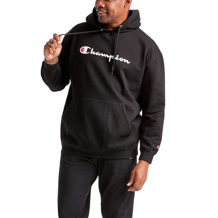 Champion Men's Graphic Powerblend Fleece Hood Sweatshirt, Black/Champion Script, S