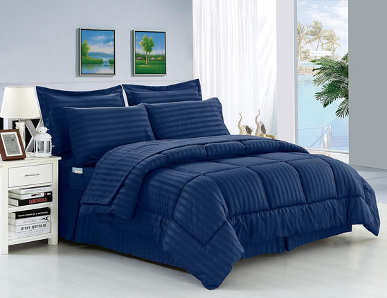 Elegant Comfort Silky Soft 8-Piece Dobby Stripe Be