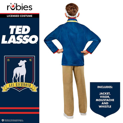 Rubies Ted Lasso kids costume with jacket, visor, moustache and whistle
