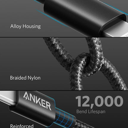 Anker Nuevo Cable Nylon USB C a Lightning, Certificado Apple MFi para iPhone Serie 14, y Más (3m, Negro)