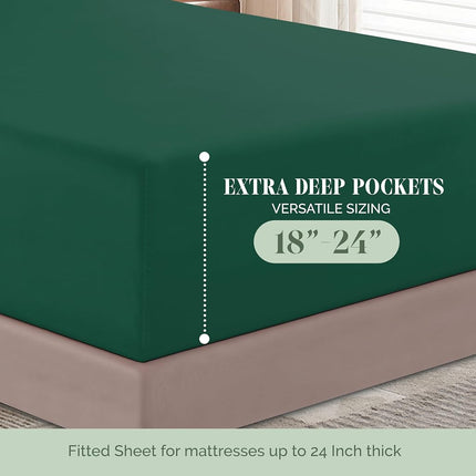 Elegant Comfort Luxurious 1500 Premium Hotel Quality Microfiber 4-Piece Sheet Set, 18-24 Inches Deep - Extra Deep Pocket Sheets - Ultra Soft 4PC Deep Pocket Sheets, California King, Hunter Green