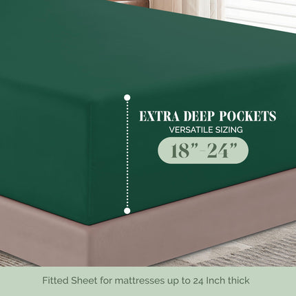 Elegant Comfort Luxurious 1500 Premium Hotel Quality Microfiber 4-Piece Sheet Set, 18-24 Inches Deep - Extra Deep Pocket Sheets - Ultra Soft 4PC Deep Pocket Sheets, King, Hunter Green