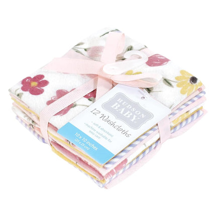 Hudson Baby Paños de Algodón de Franela Unisex para Bebés, Paquete de 12 Unidades con Diseño Floral Pintado Suave, Talla Única