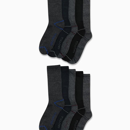 Nautica Men's Socks - Lightweight Comfort Crew Socks (10 Pack), Black/Gray, 6-12.5