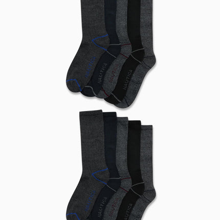 Calcetines de tripulación cómodos y livianos para hombre Nautica (paquete de 10), negro/gris, 6-12.5