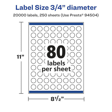 Avery Matte White Round Labels with Sure Feed, 3/4" Diameter, 20,000 Matte White Printable Labels