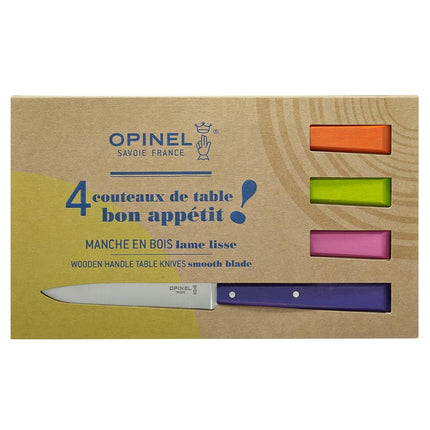 Opinel Bon Appetit Pop Box of 4 Table Knife No125 S/S - 11cm (Tangerine/Apple Green/Fuchsia/Purple)