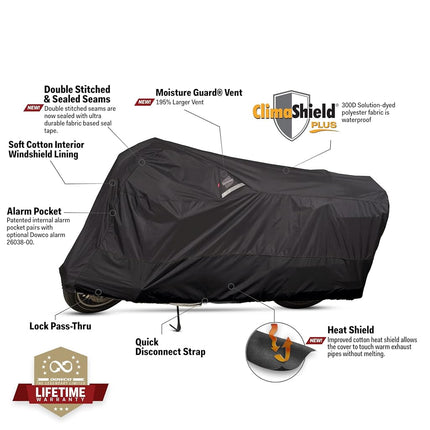 Dowco Guardian By - WeatherAll Plus Indoor/Outdoor Motorcycle Cover - Reflective - Waterproof - UV Protection - Heat Safe - Moisture Guard Vent - Black - Large [ 50003-02 ]