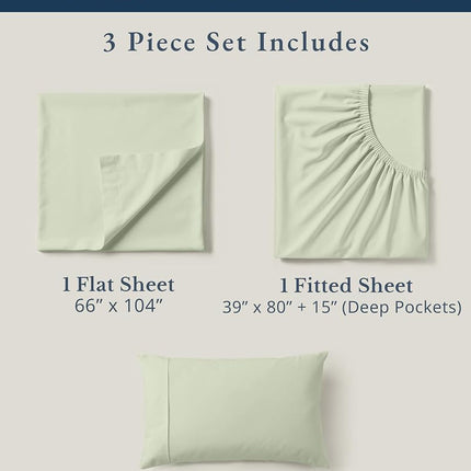 Lane Linen Twin Size XL 100% Organic Cotton Mercerized Soft and Comfortable Percale Sheet Set Perfect for Hospital or Dorm Beds, Hotel Luxury - Mineral