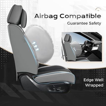 Coverado Seat Covers, Car Seat Covers Front Seats, Car Seat Cover, Car Seat Protector Waterproof, Seat Cushion Nappa Leather with Head Pillow, Carseat Cover Universal Fit for Most Cars (Gray&Black)