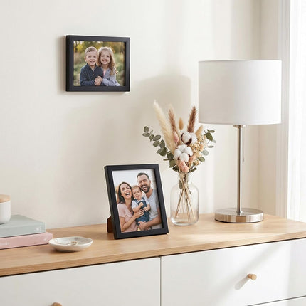 Americanflat 4x5 Picture Frame with Shatter-Resistant Glass - Streamline Collection - Thin Border Photo Frame for Tabletop and Wall Display - Hanging Hardware and Easel Stand Included - Black