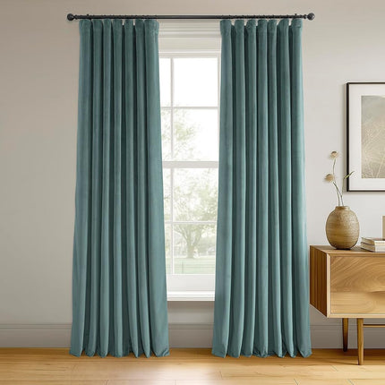 HPD Half Price Drapes Signature Velvet Thermal Blackout Curtains for Living Room 108 Inch Long (1 Panel) Rod Pocket Insulated Blackout Curtains for Bedroom Window Curtains, 50W x 108L, Skylark Blue