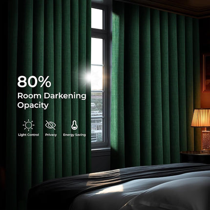 HPD Half Price Drapes Faux Linen Textured Room Darkening Curtains for Bedroom 96 Inches Long (1 Panel), 50W X 96L Curtains for Living Room Home Decor, Key Green