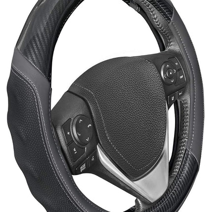 Motor Trend SW-812 Gray Ultra Sport Pebbled Leather Steering Wheel Cover with Carbon Fiber Detail-Universal Fit for Standard Sizes 14.5 to 15.5 inches Black