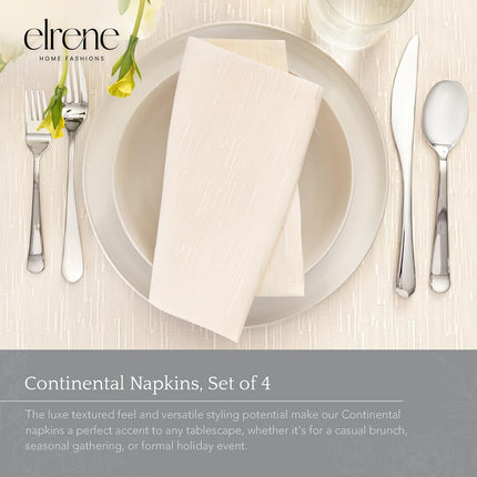 Elrene Home Fashions Continental Solid Texture Water and Stain Resistant Fabric Dining Napkins, Set of 4, 17"x17", Ivory