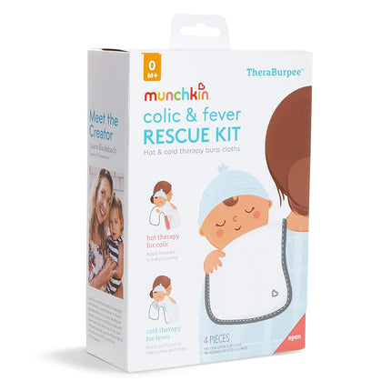 Munchkin TheraBurpee Colic & Fever Rescue Kit with Hot Cold Therapy Burp Cloths, Multi, 4 Piece Set