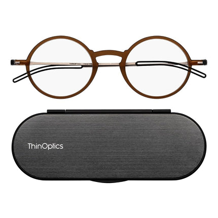 ThinOptics Reading Glasses 2.00, Brown Frame, 4mm 