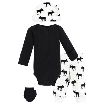 Hudson Baby Unisex Thermal Preemie Layette Set 4pc Long Sleeve Outfit, Moose, Preemie