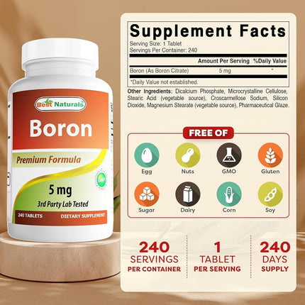 Best Naturals Boron Supplements 5 mg 240 Tablets (240 Count (Pack of 2))