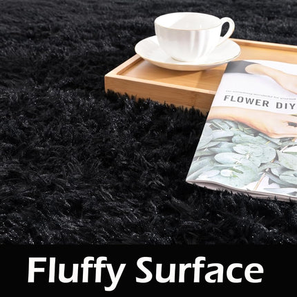 HOMORE - Black Area Rug for Bedroom 4x6 Furry Rug for Boys Girls Furry Rug for Living Room Large Rug Non Slip Home Decor Rug