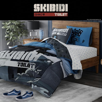 Franco Skibidi Toilet Gamer Bedding 5 Piece Super Soft Reversible Comforter and Sheet Set Full, (Officially Licensed Product)