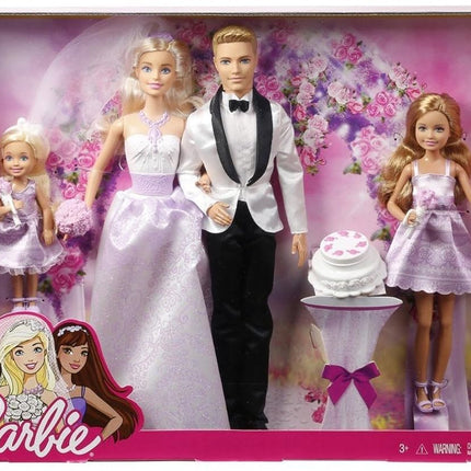 Barbie Wedding Set with Bride and Groom Dolls, Stacie, Chelsea and Accessories (Mattel DRJ88), Assorted Colour/Model