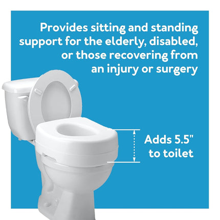 Carex Raised Toilet Seat, Adds 5 Inches of Height to Toilet, 300 Pound Weight Capacity, Slip-Resistant Rubber Pads