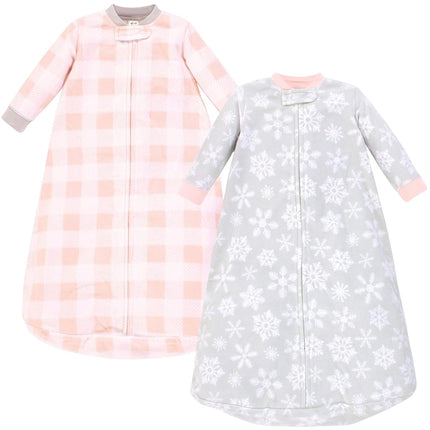 Saco de dormir de lana de manga larga unisex de Hudson Baby, color rosa gris con copos de nieve, de 0 a 9 meses