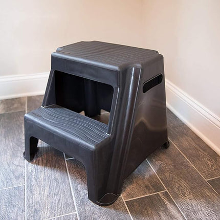 Rubbermaid RM-P2 2-Step Molded Plastic Stool with Non-Slip Step Treads, 300-Pound Capacity, Black Finish by Rubbermaid